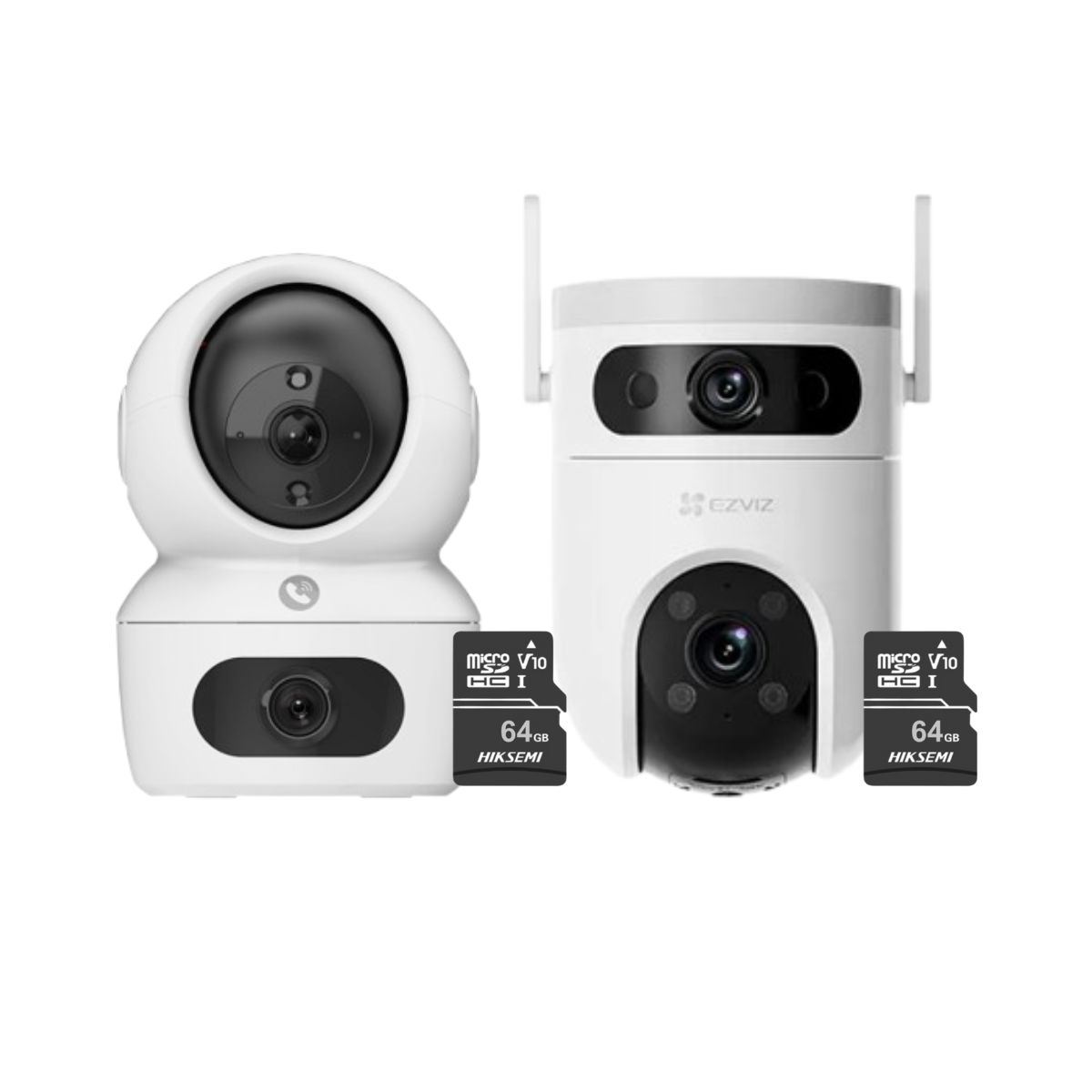 Kit Cámaras Seguridad Ezviz H7C 2K Interior + H9C 2K Exterior Doble Lente + Micro SD 64GB