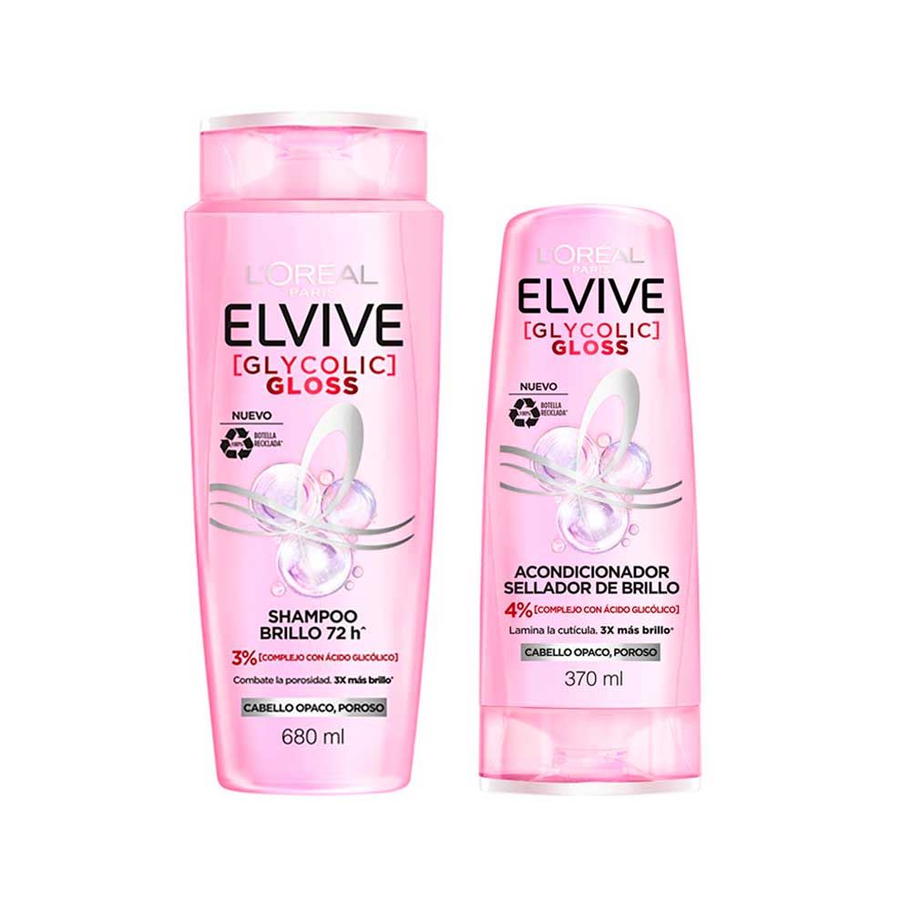Pack Elvive Glycolic Gloss: Shampoo 680 + Acondicionador 370