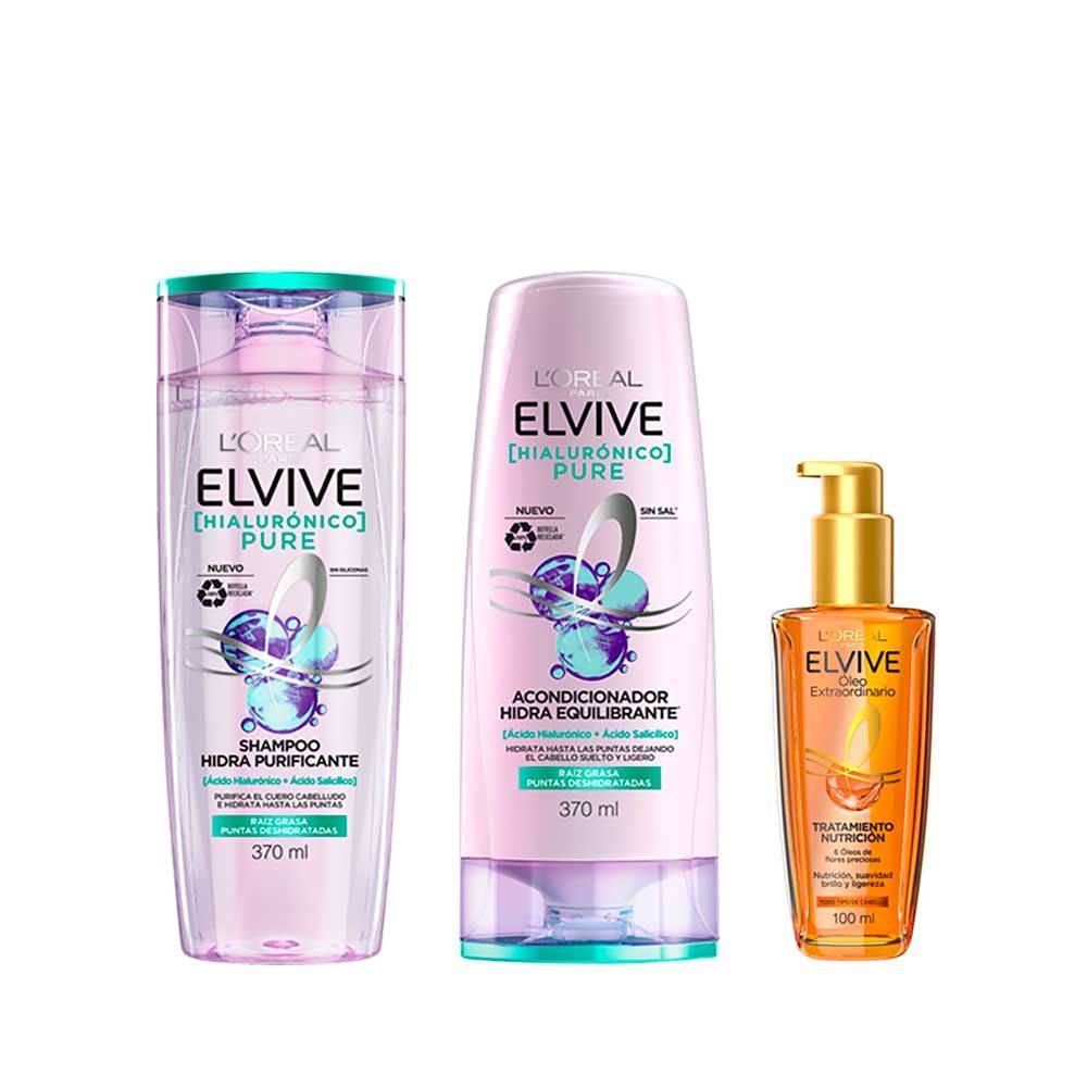 Pack Elvive Hialurónico Pure:  Shampoo+Acondicionador+Óleo