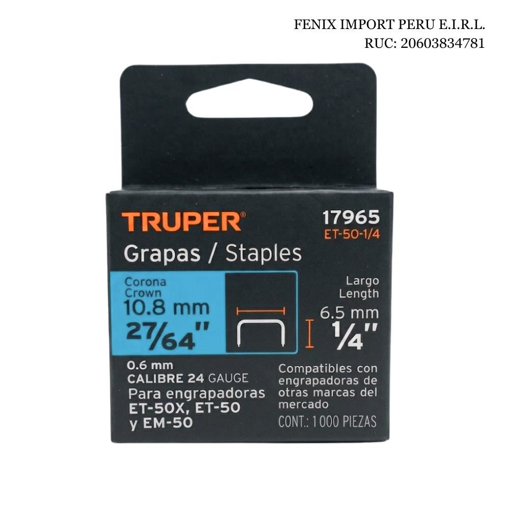 Caja con 1000 grapas 27/64" 10.8 mm para ET-50-1/4 Truper