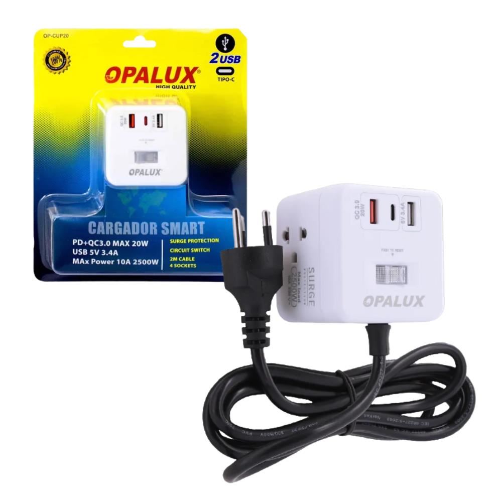 Supresor Portatil Smart con Entrada USB y Tipo C 2500W Opalux OP-CUP20