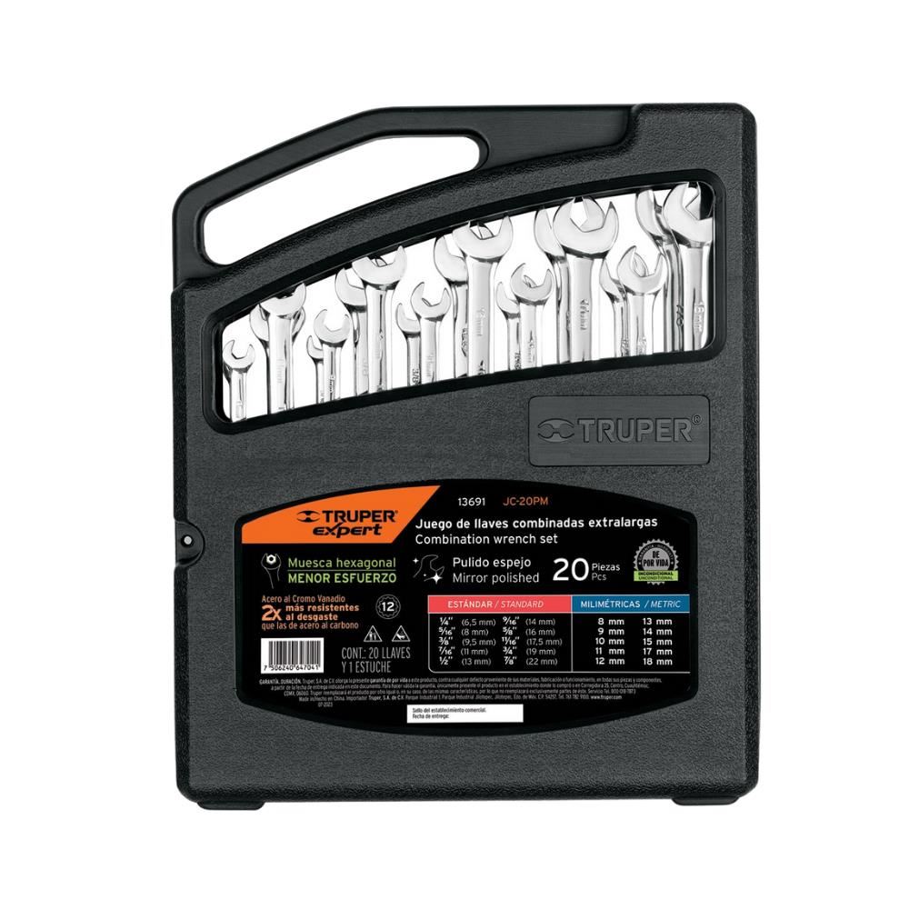 Juego 20 Llaves Combinadas Extralargas de Muesca Hexagonal Truper Expert JC-20PM 13691