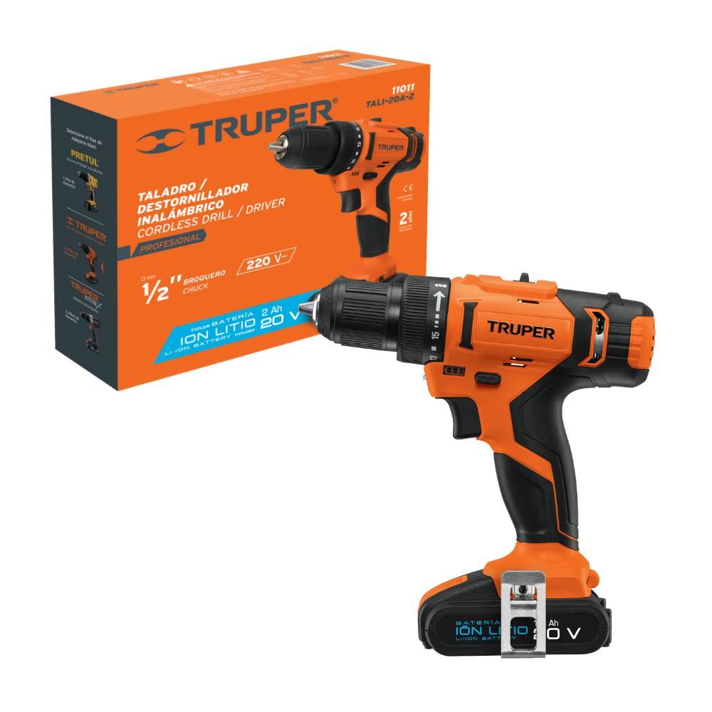 Taladro Inalambrico  de 1/2″ con Batería de ion litio 20 V 2 Ah y luz LED Integrada Truper TALI-20A-2 11011