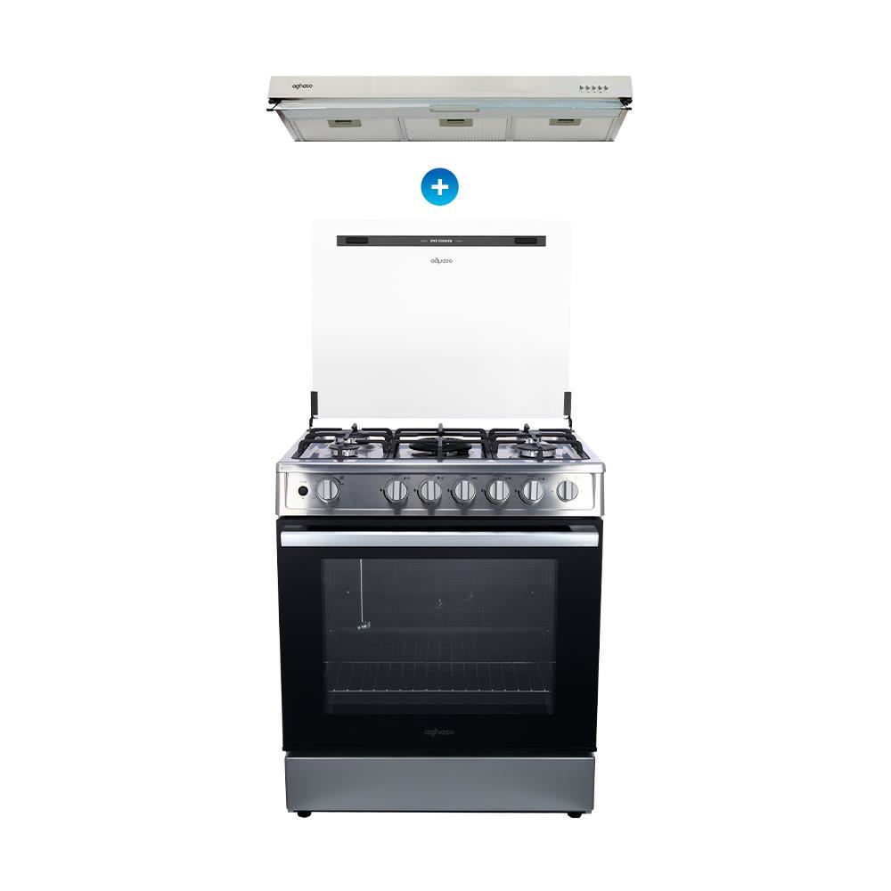 Combo: Cocina Aghaso 5 Hornillas High Flame GLP + Campana Aghaso Extractora de 90 CM