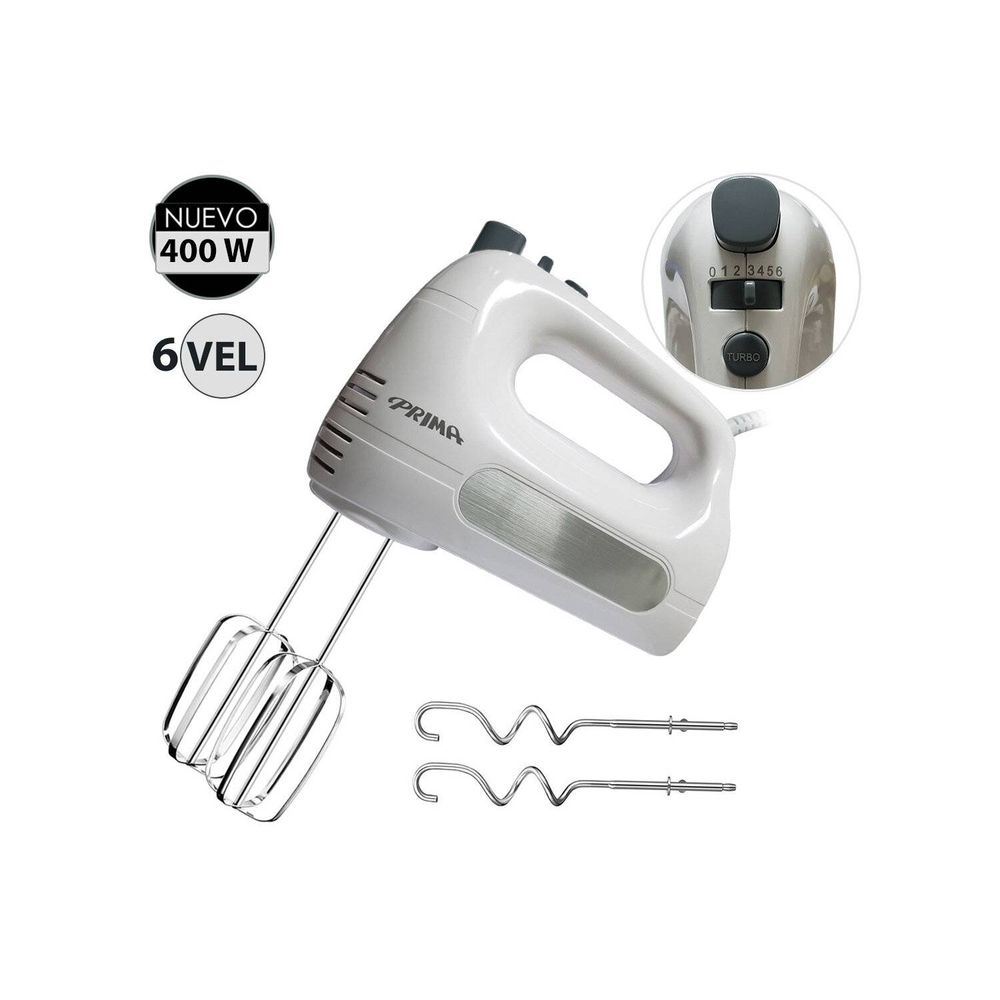 Batidora de Mano Prima HM9105E-GSB 400Watts 6V Blanco