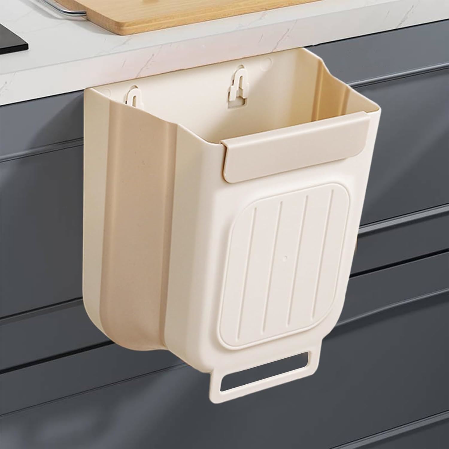 TACHO DE BASURA PLEGABLE PARA COCINA COLOR HUESO - BEIGE