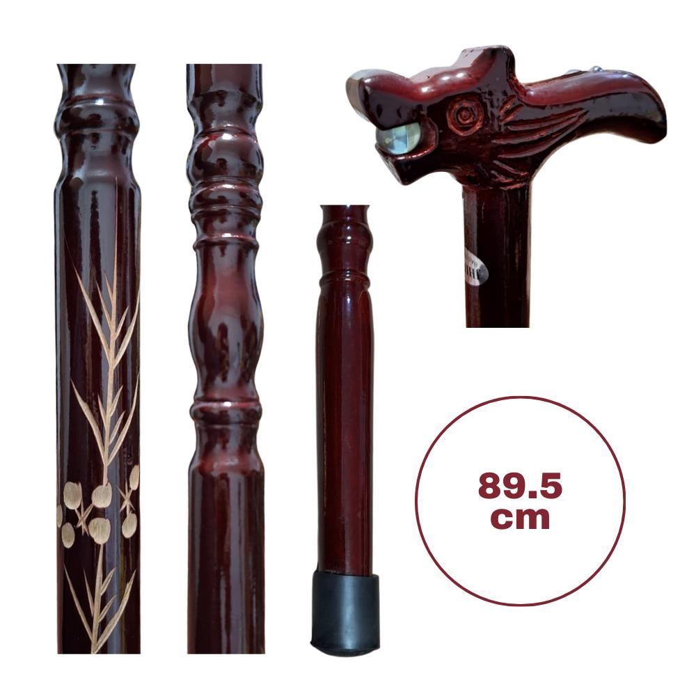 Baston De Madera Modelo Cabeza Dragon Chino y Tallado - 89.5 cm Para Caminar