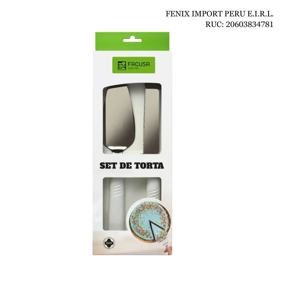 Juego de Cuchillo Serrucho con Espatula para Torta Postres Acero Inoxidable FACUSA