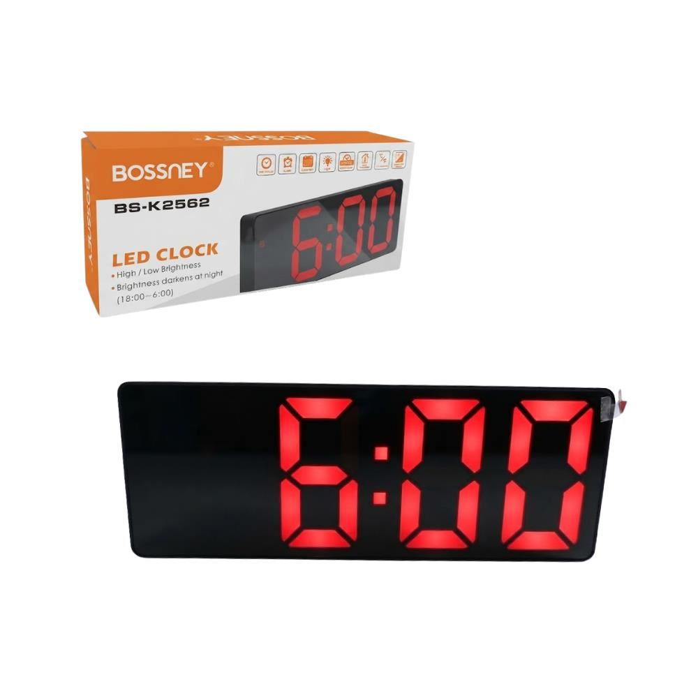 Reloj Digital para Escritorio con Alarma Formato 12/24 hrs Pantalla LCD Rojo Bossney BS-K2562