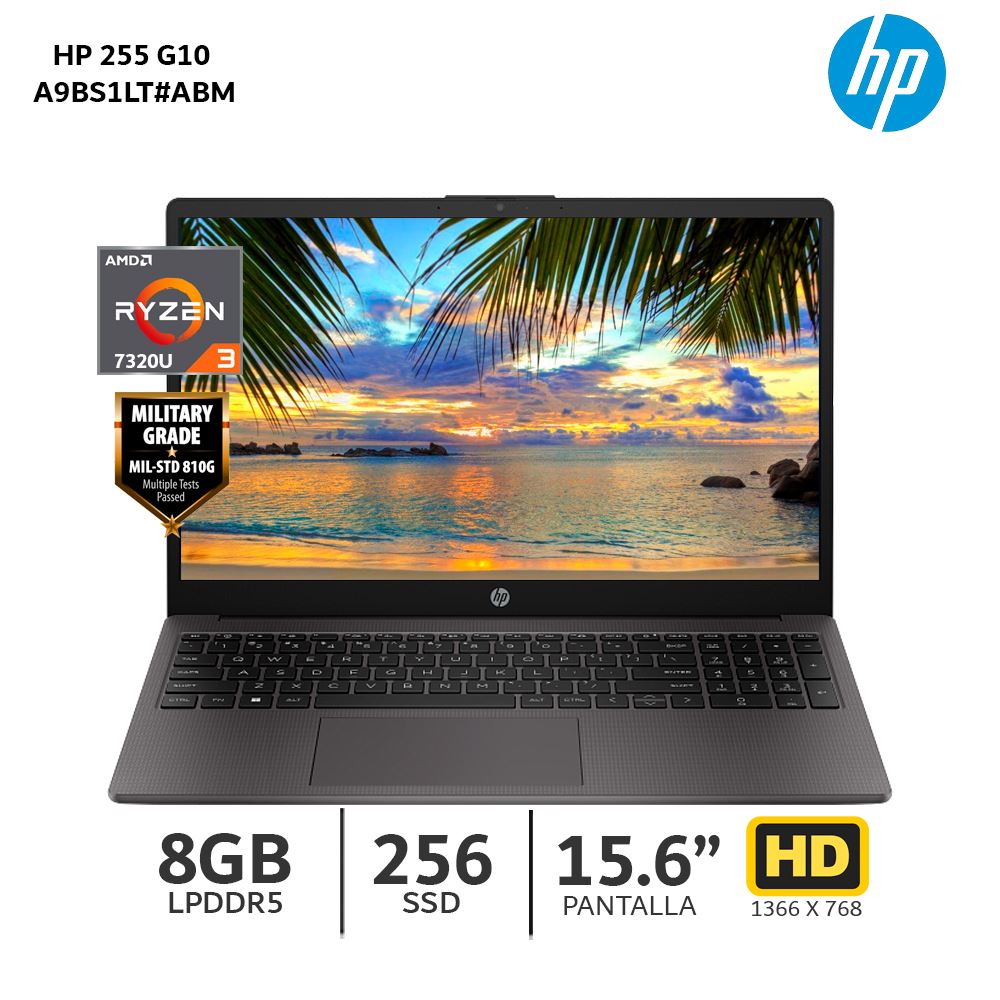 Laptop HP 255 G10 Ryzen 3 7320U /8Gb Ram /256Gb SSD / 15.6” HD–A9BS1LT