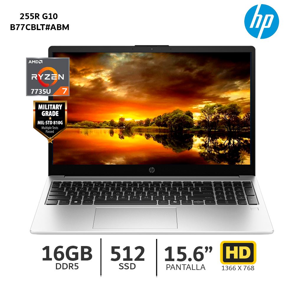 Laptop HP 255R G10 Ryzen 7 7735U /16Gb Ram /512Gb SSD /15.6” FHD–B77CBLT