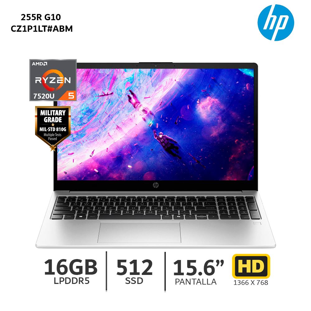 Laptop HP 255R G10 Ryzen 5 7520U / 16GB RAM / 512GB SSD / 15.6” HD – CZ1P1LT