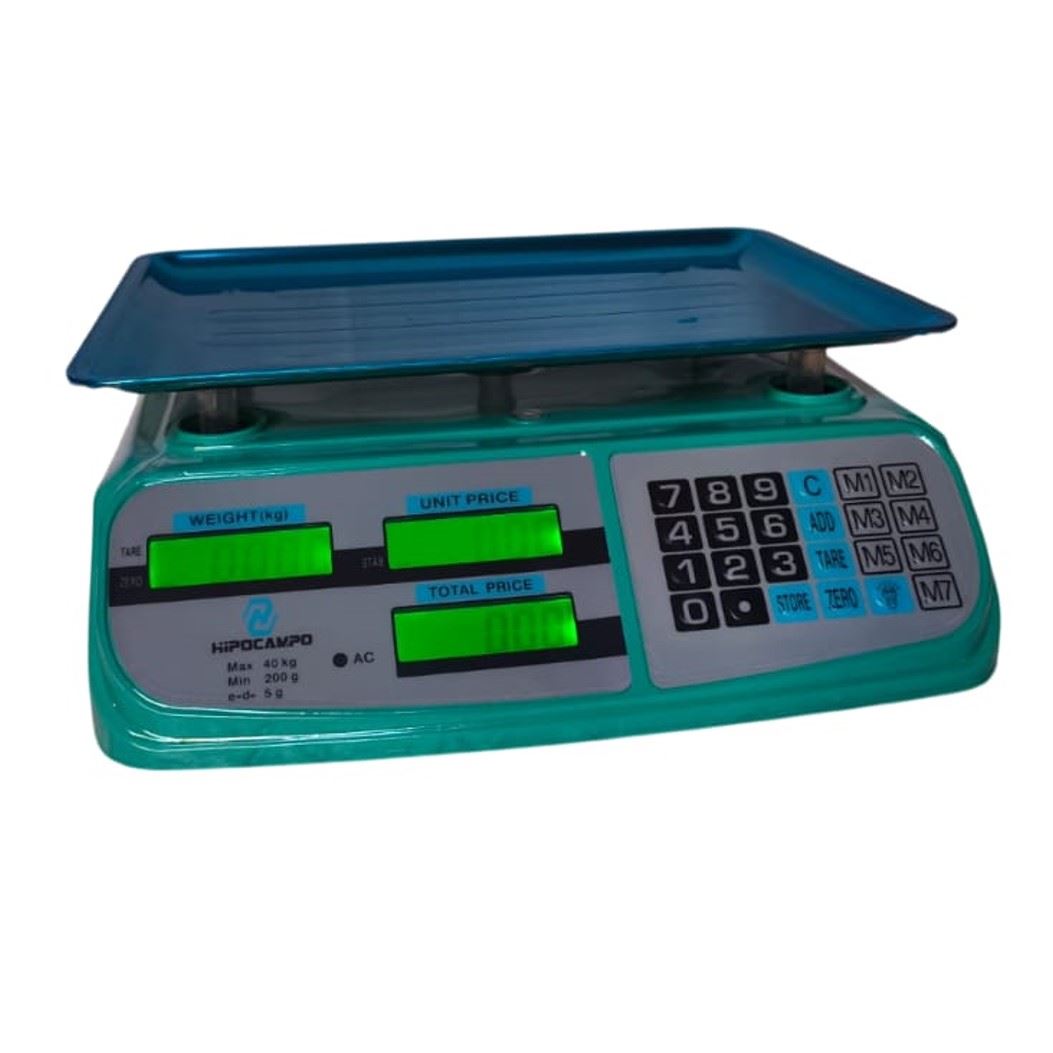 Balanza Bodeguera 40 Kg - 5 gr HIPOCAMPO Doble Pantalla Verde