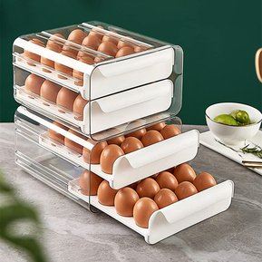 Porta huevos Acrílico doble bandeja alacena huevera para refrigeradora - BLANCO