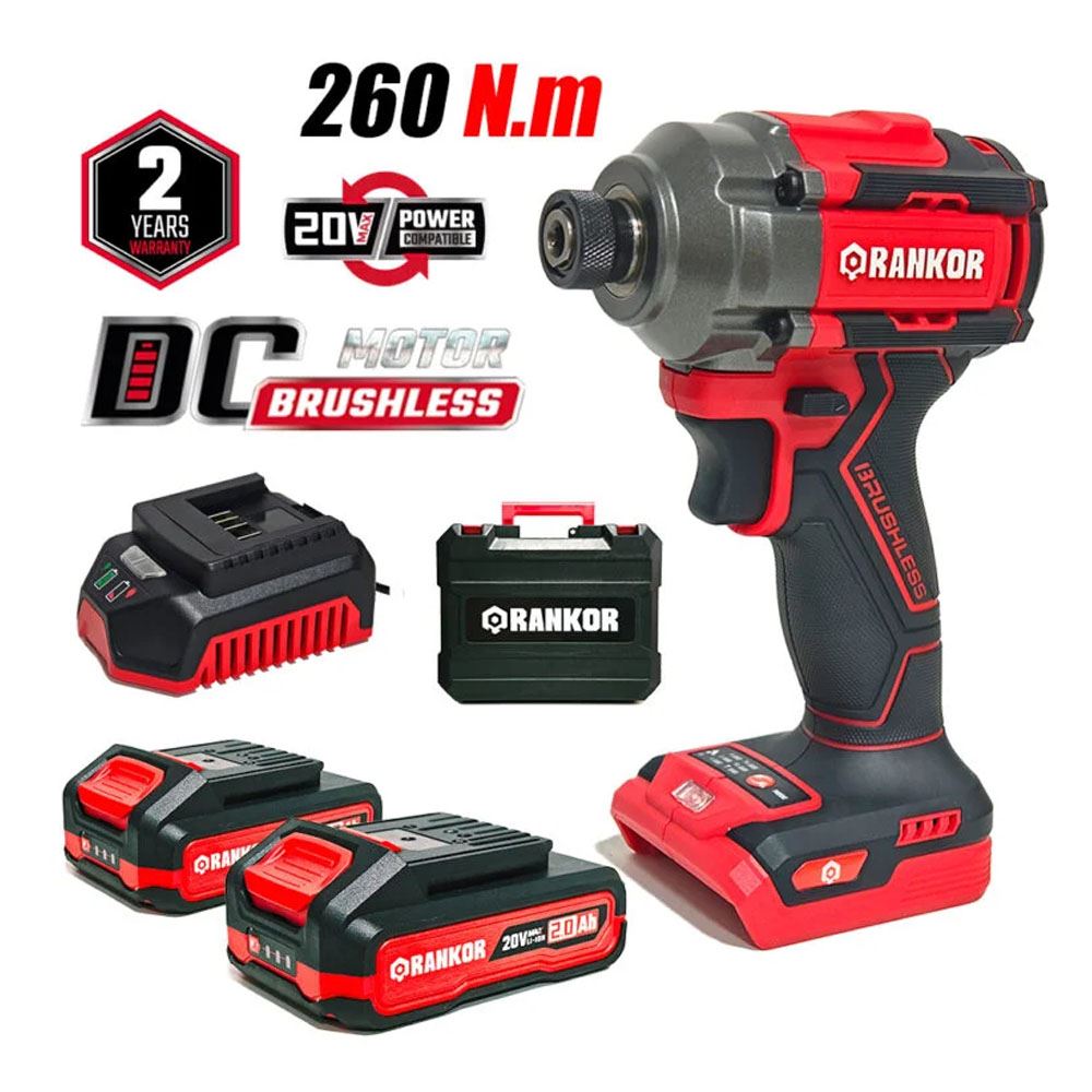 Atornillador de Impacto Industrial 1/4" Rankor RLIS20201 20V 260Nm 2Bat x 2Ah Brushless