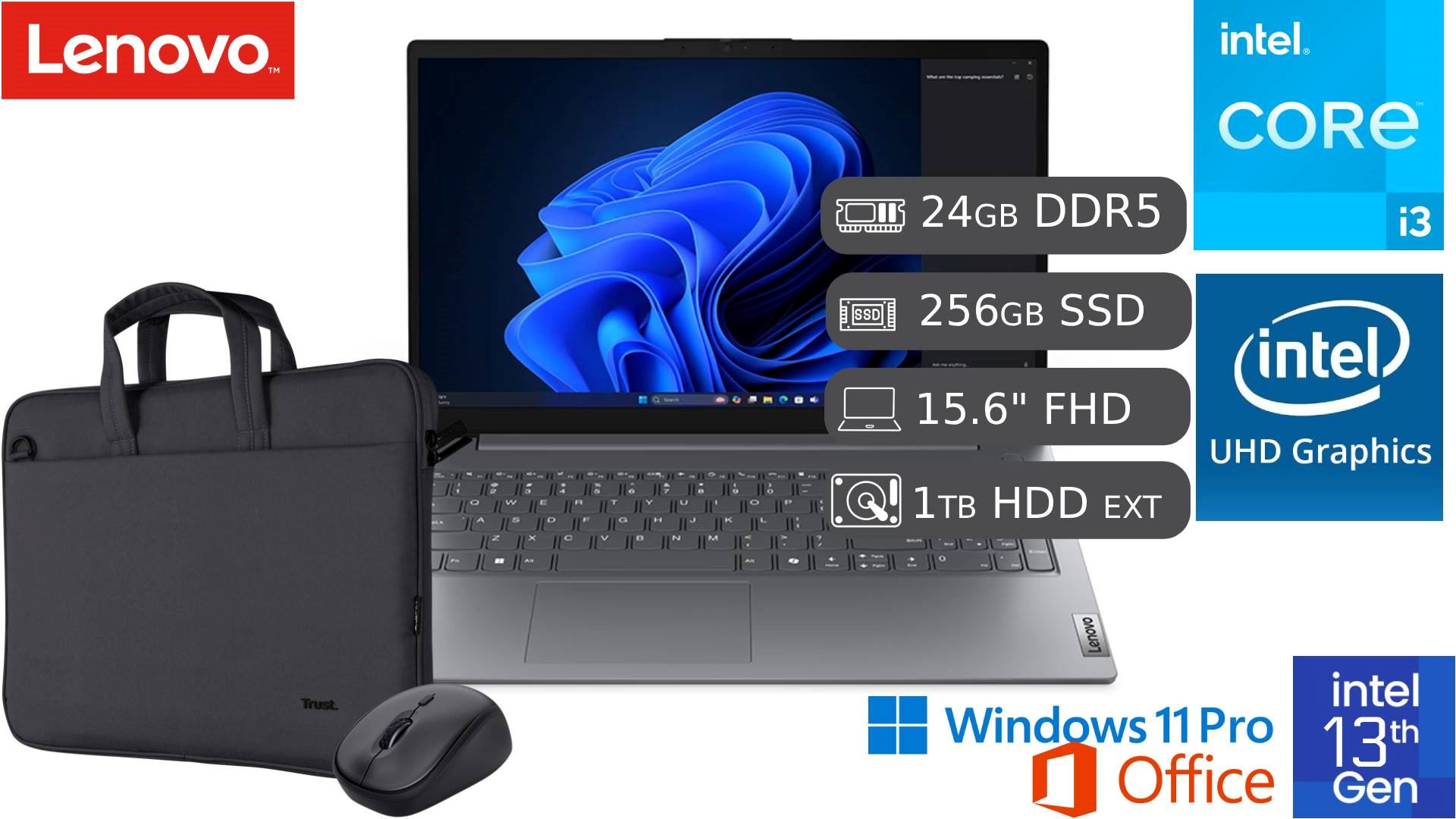 LAPTOP NUEVA LENOVO V15 G4 IRU CORE I3-1315U GEN 24GB RAM 256GB SSD + 1TB HDD EXTERNO