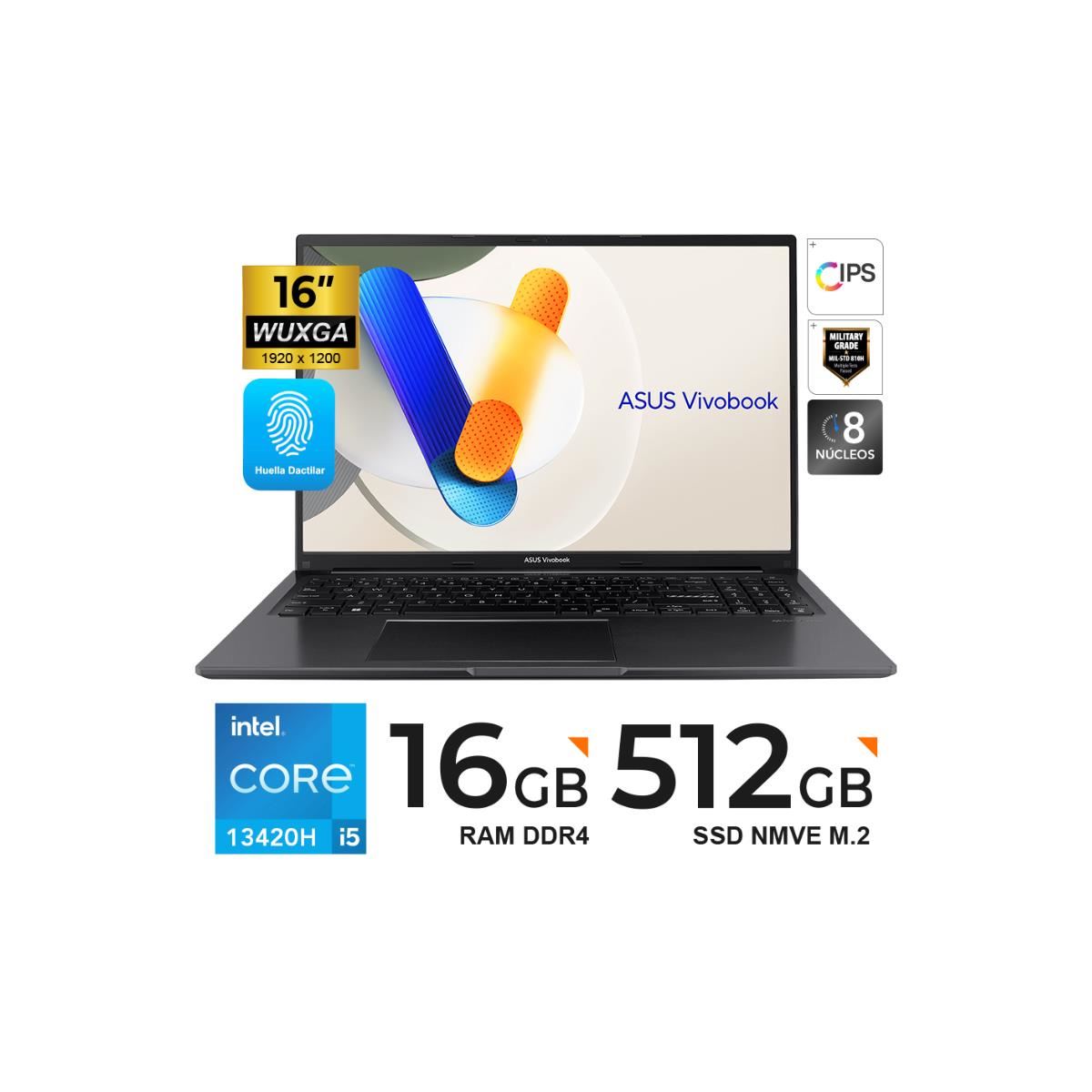Laptop ASUS VivoBook 16 16" WUXGA IPS Core i5 16GB 512GB FreeDOS