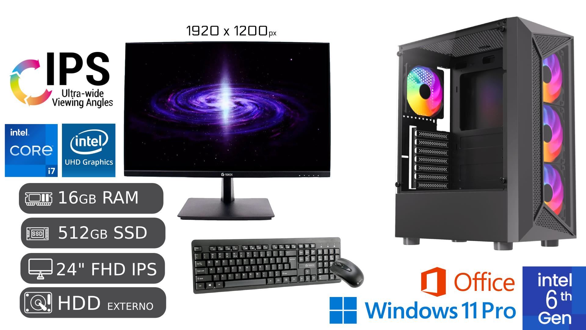 Computadora PC Intel Core™ i7 16GB Ram DDR4 SSD 512GB 1TB HDD EXTERNO REGALO Led 23.8