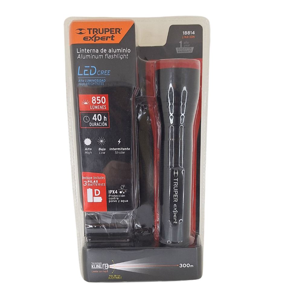 Linterna de aluminio LED Cree 850 lm con 3 pilas D, Truper