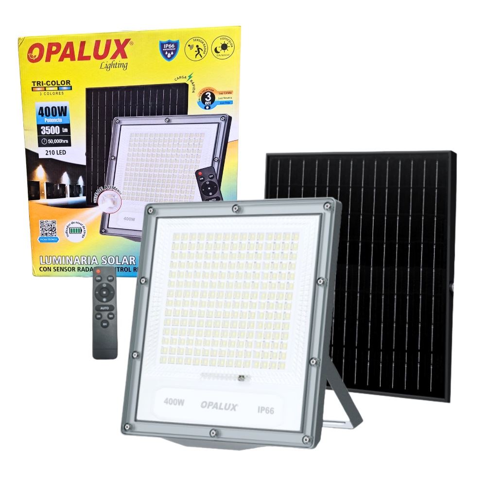 "Luminaria Solar LED Tricolor con Control 400W 3500Lm  OP-SFL519-400"