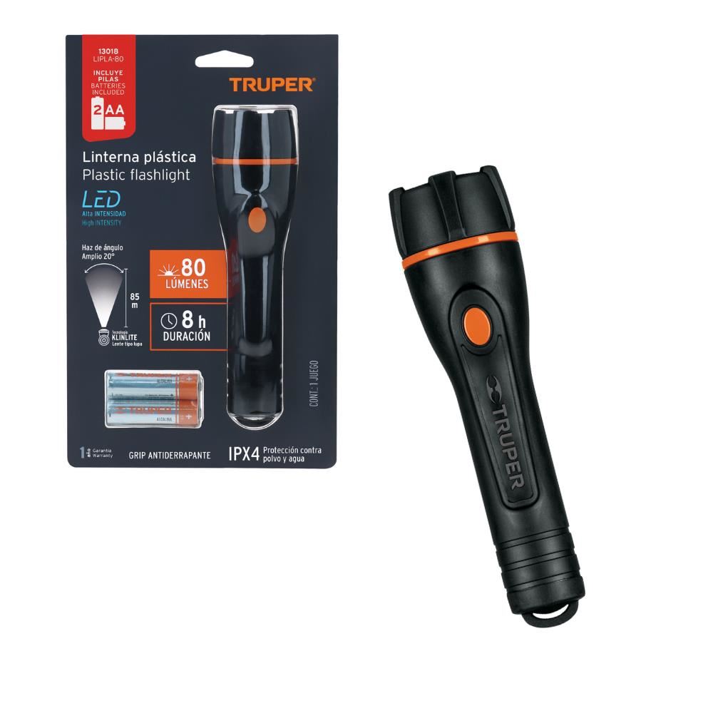Linterna Plastica de Mano 1 Led 80 Lm Con 2 Pilas Aa Truper LIPLA-80