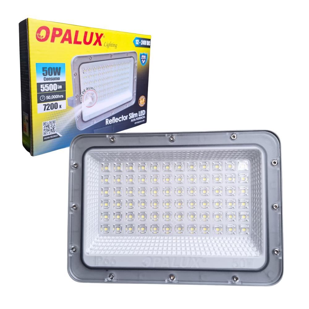 Reflector a Corriente Slim 50W 5500Lm 72Leds IP66 Opalux OP-F50CW12-24V