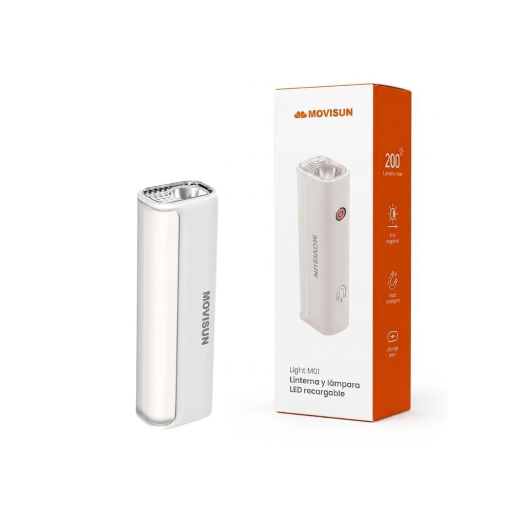 Linterna y Lampara LED Recargable con Base Magnetica Luz Regulable USB Tipo C MOVISUN Light M01 Blanco