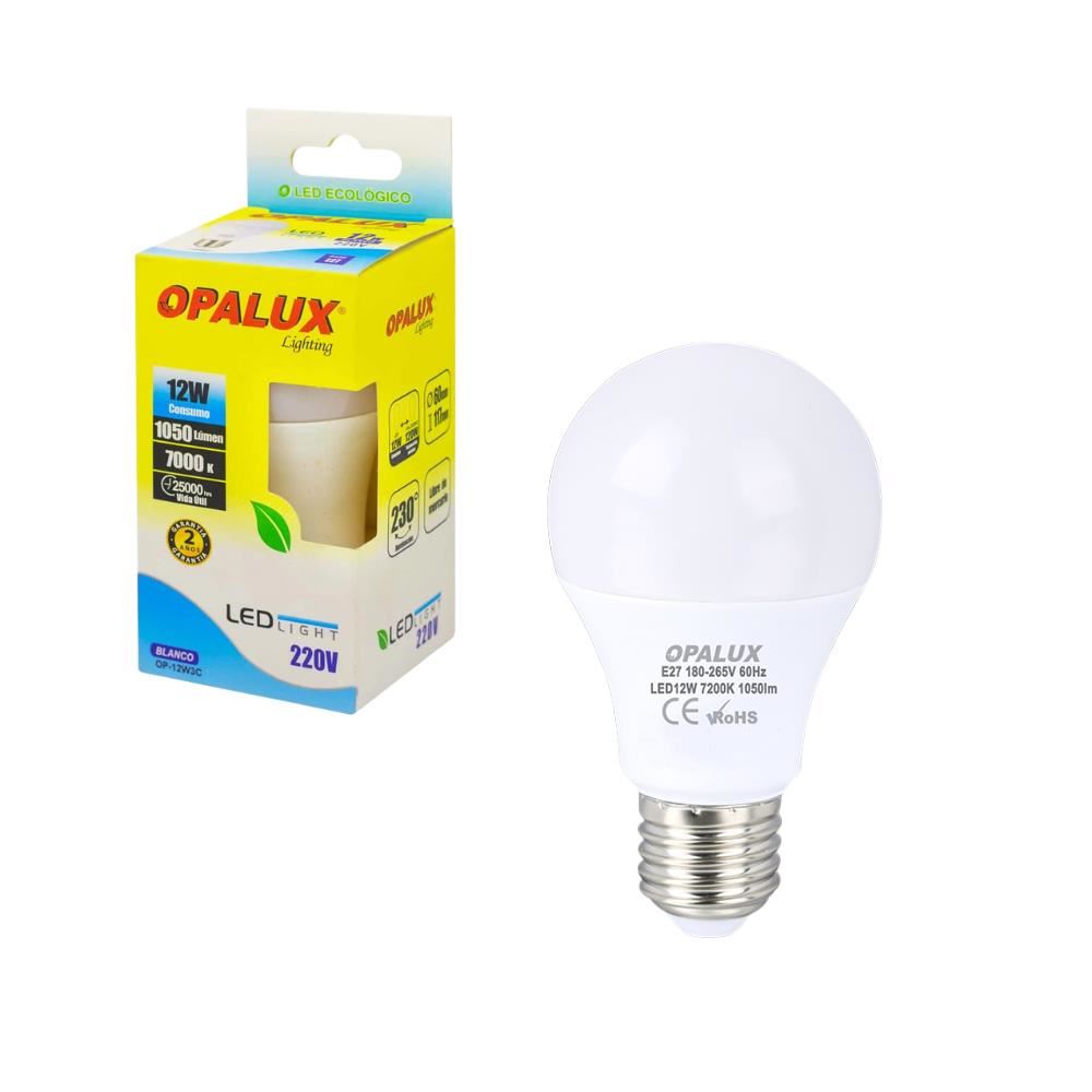 Foco LED de 12W Luz Blanca 6500K Rosca E27 1050 Lúmenes 100-240V de Bajo Consumo para Iluminación Residencial OPALUX OP-12W3C