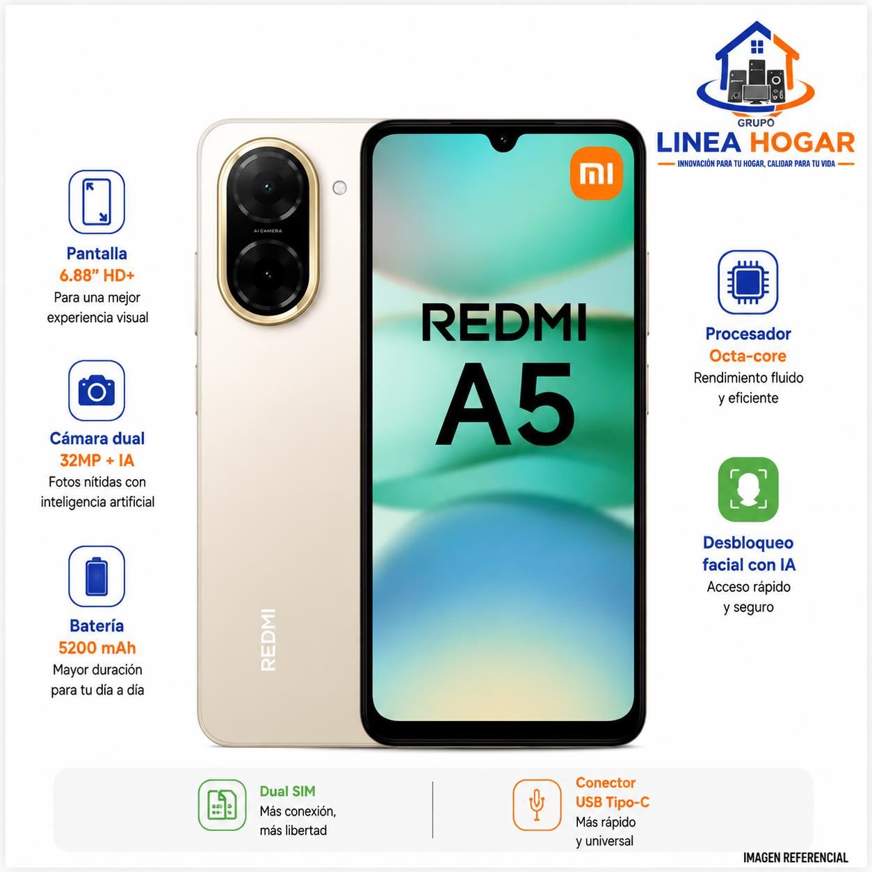 Celular Xiaomi Redmi A5 Dual SIM 128GB 4GB RAM – Dorado