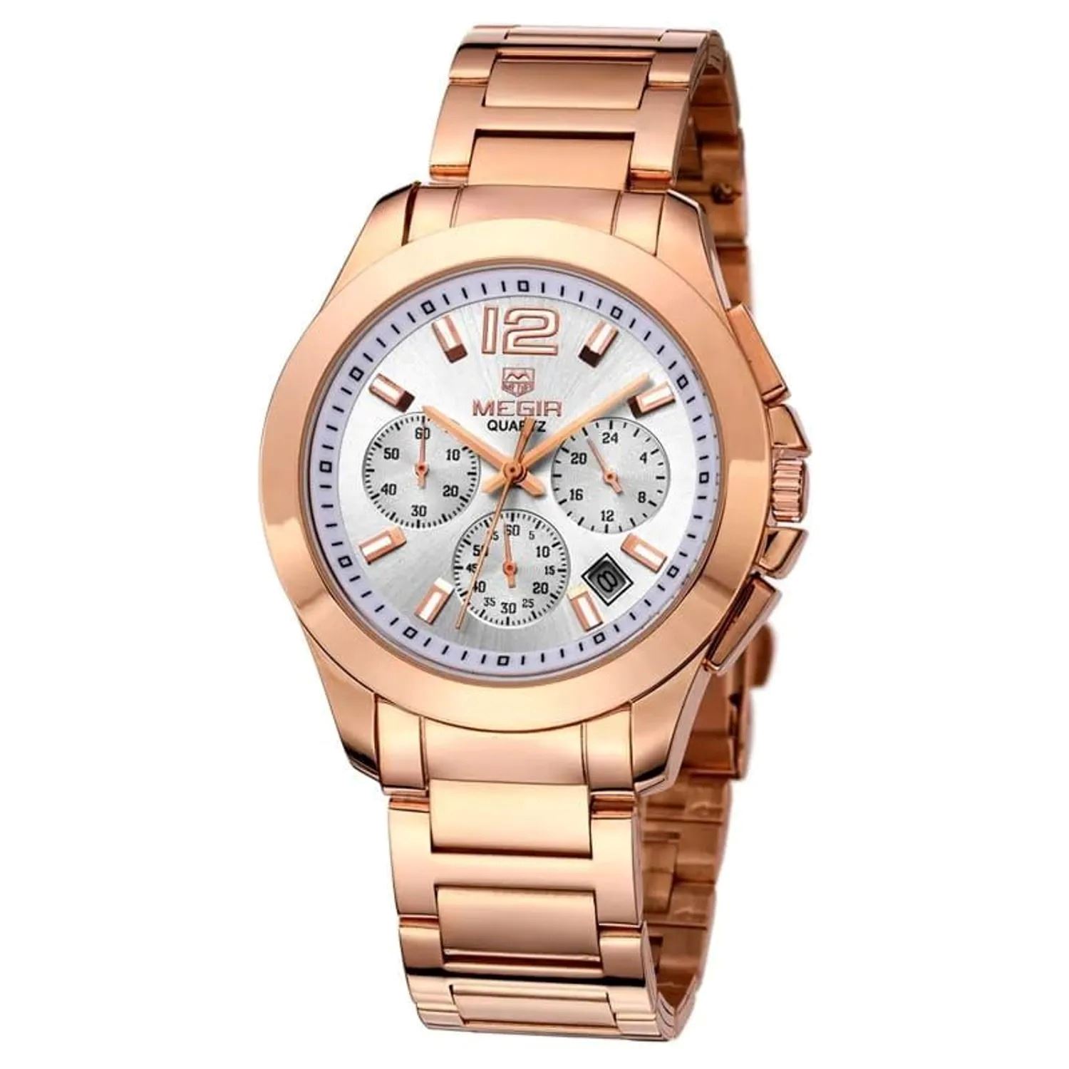 Reloj Megir Hombre Acero Oro Rosa MEG-75