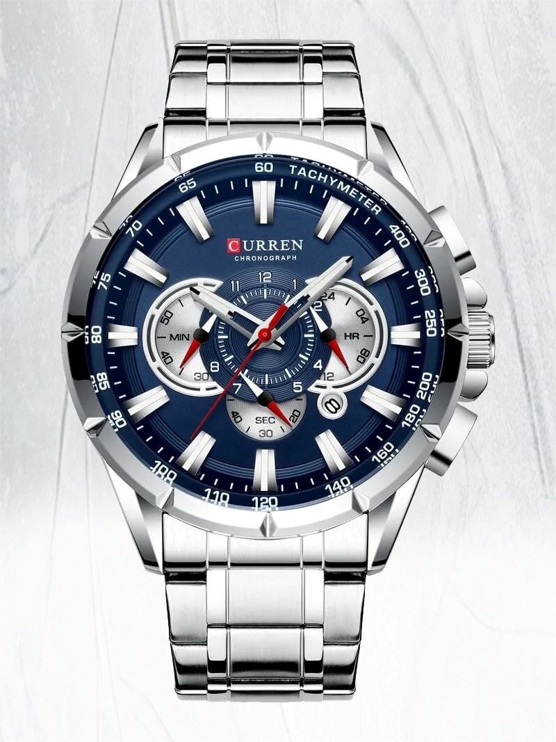 Reloj Hombre Curren Acero Plateado con Azul CUR-7