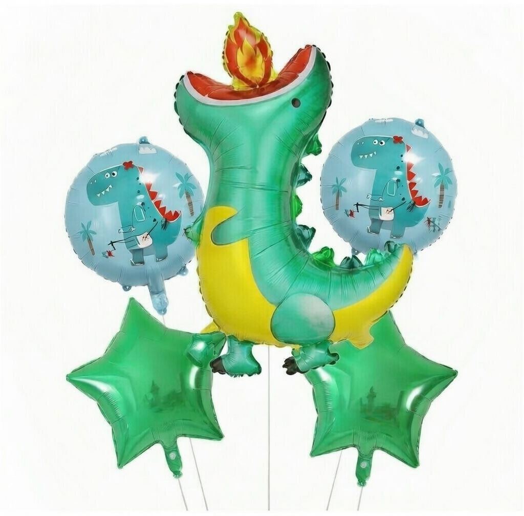 Set de Globos Metalizados Dinosaurio Cumpleaños - 5 Piezas