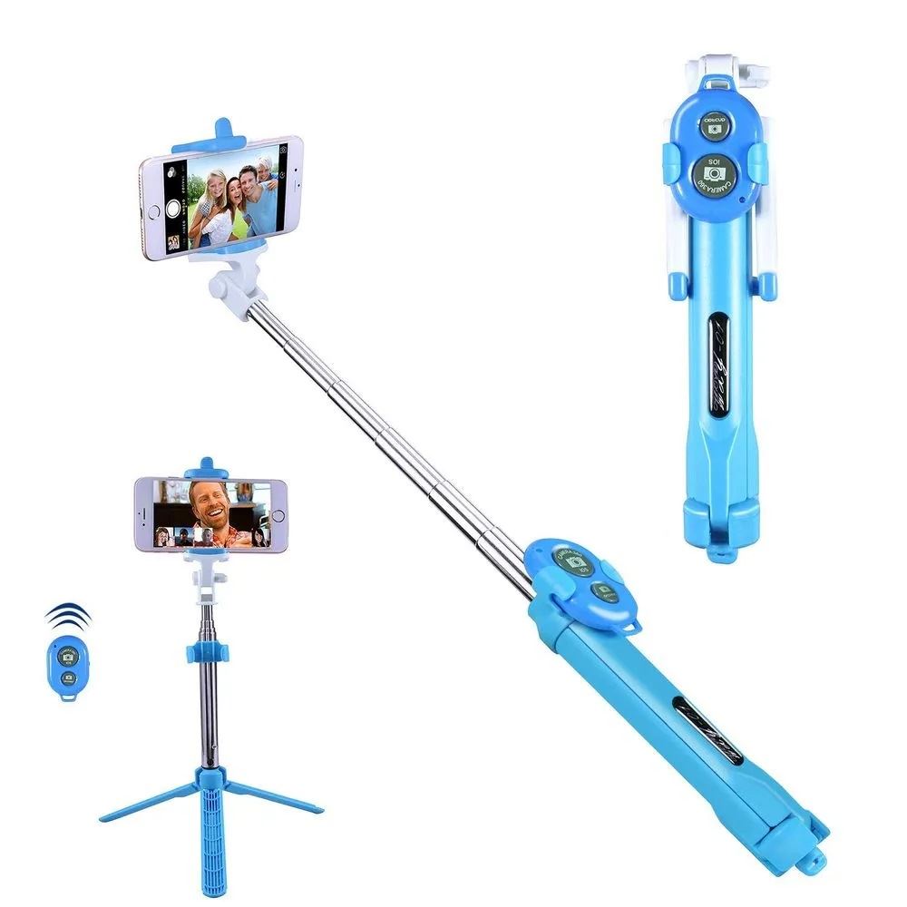 Monopod Tripode Selfie Control Bluetooth Smartphone Celular Celeste