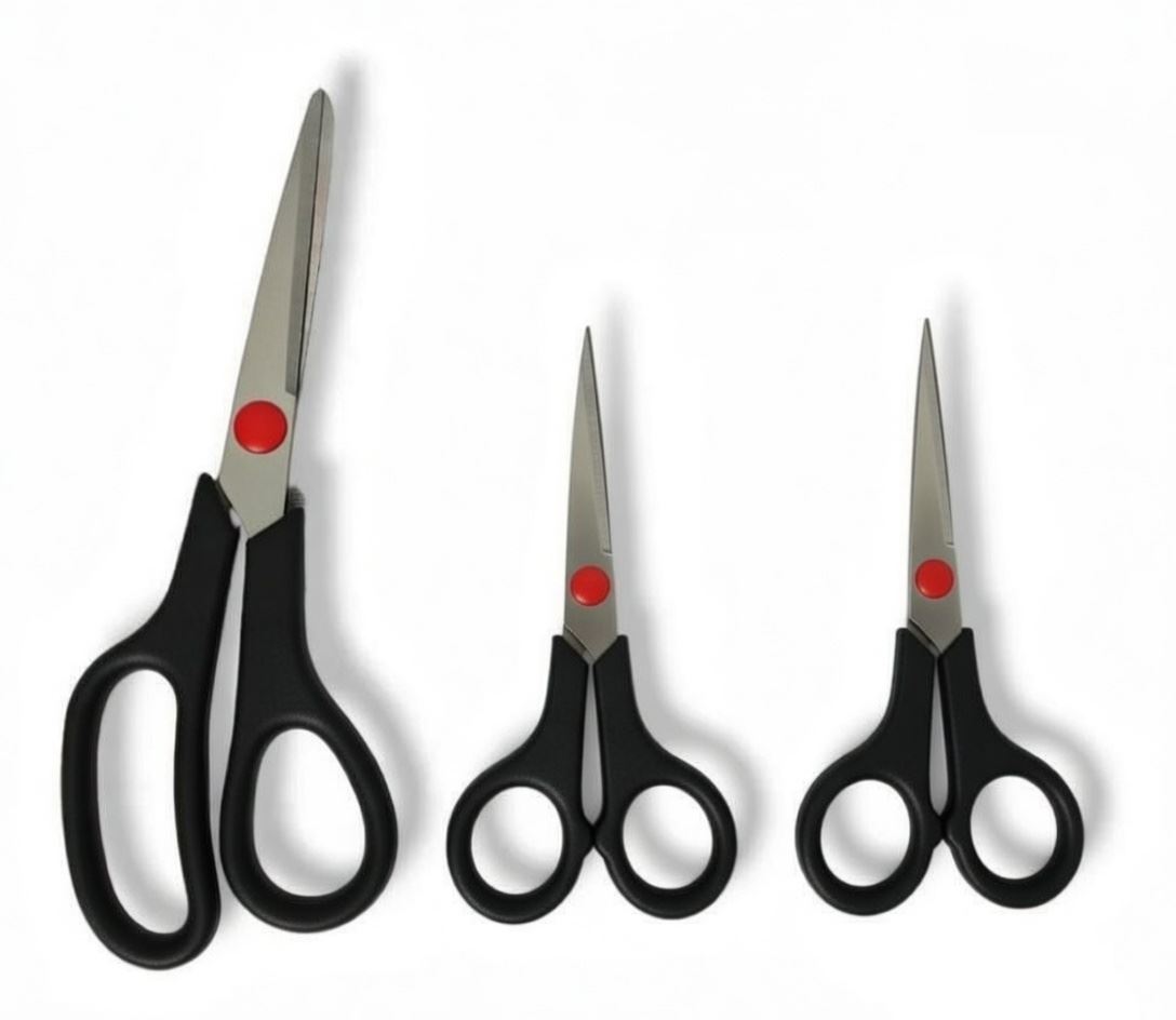 Pack x 3 Tijeras de Acero Inoxidable - Multiusos Mango Negro Ergonómico