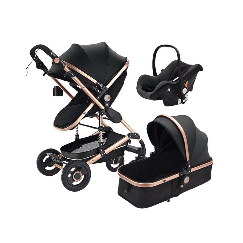 COCHE DE BEBE DE LUJO 3 EN 1 ELEGANTE CON ASIENTO DE HUEVITO Negro - Negro