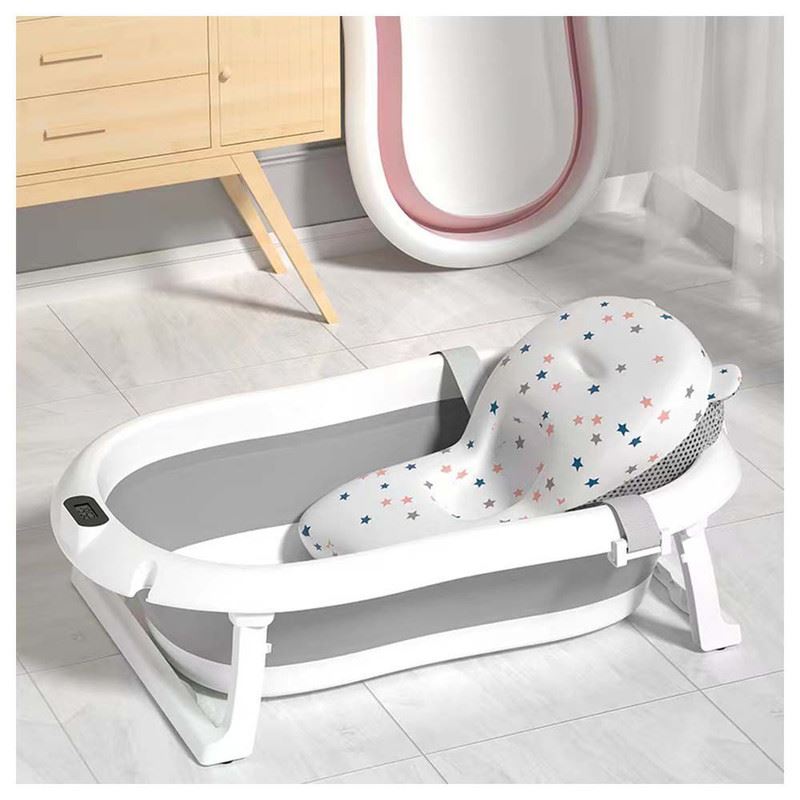 BAÑERA PARA BEBE PLEGABLE CON TERMOMETRO Y COJIN PREMIUM - GRIS