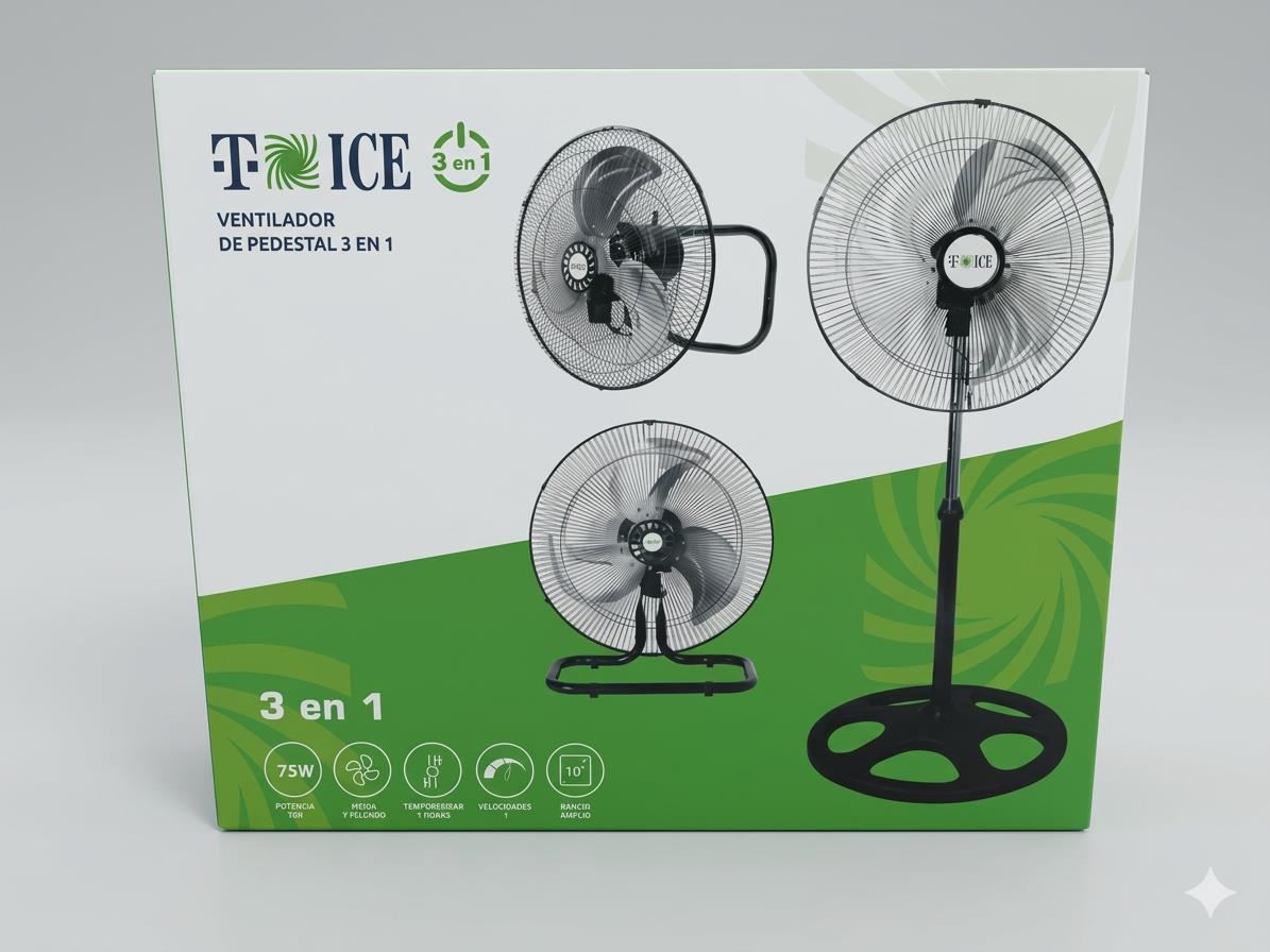 ventilador  3 en 1 mesa- pared- pedestal  T-ICE 75 watts de 3 aspas