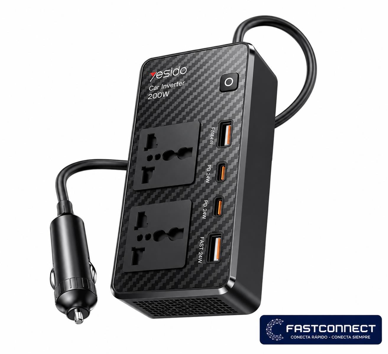 INVERSOR YESIDO 200W  12V A 220V PARA AUTO Y CAMIONETA