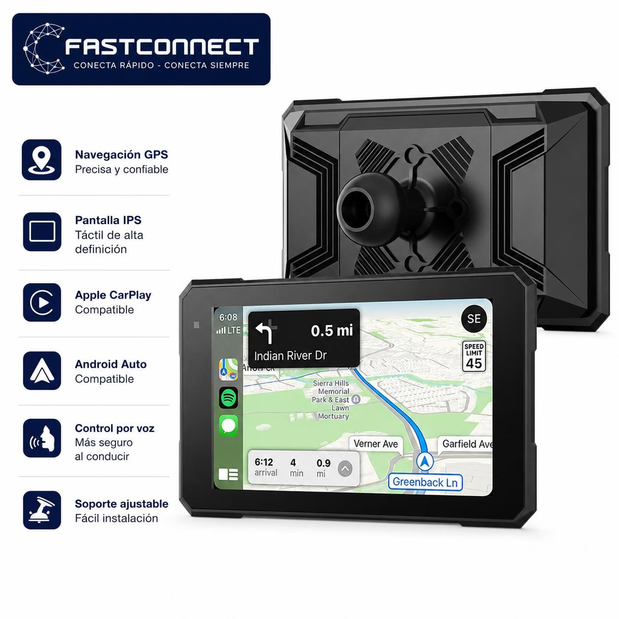 PANTALLA MOTO 5” CARPLAY Y ANDROID AUTO INALÁMBRICO IMPERMEABLE IPX7