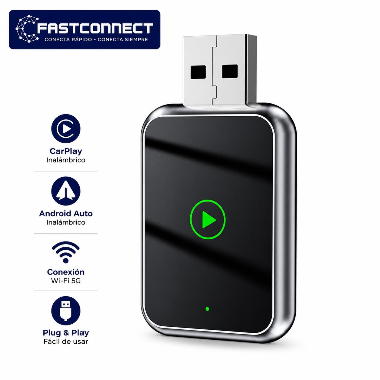 Adaptador inalámbrico CarPlay y Android Auto USB-C Plug & Play para autos con CarPlay-Android Auto
