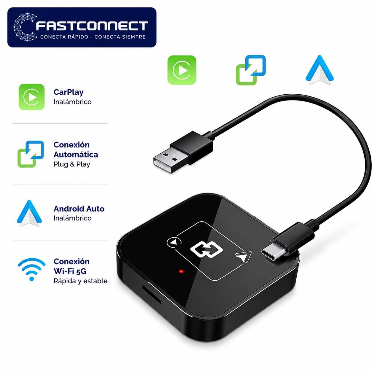 ADAPTADOR INALÁMBRICO CARPLAY Y ANDROID AUTO COMPATIBLE CON CARBITLINK