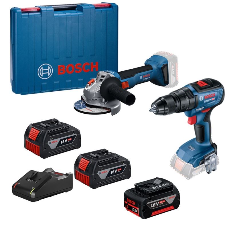 Amoladora 5" 2 Bat + Taladro Percutor 1/2" 18V Brushless + 1 Bat 5.0 Ah Bosch