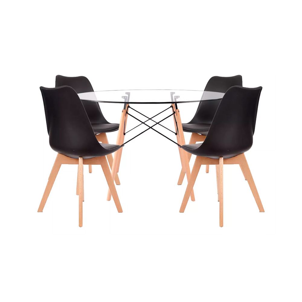 Juego De Comedor Eames Vidrio 4 Personas Silla Ema Negro Ofideas
