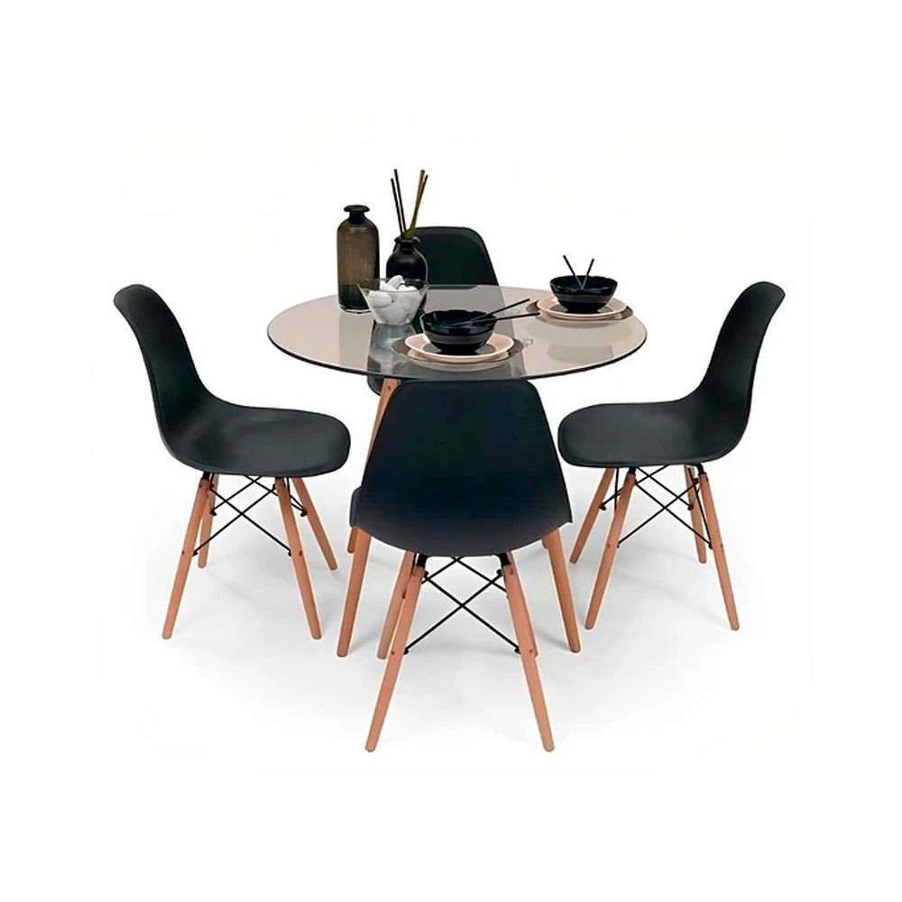 Juego De Comedor Eames Vidrio 4 Personas Silla Eames Negro Ofideas