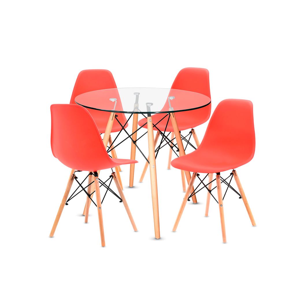 Juego De Comedor Eames Vidrio 4 Personas Silla Eames Rojo Ofideas