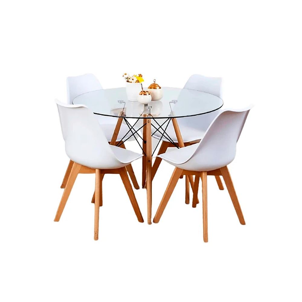 Juego De Comedor Eames Vidrio 4 Personas Silla Ema Blanco Ofideas