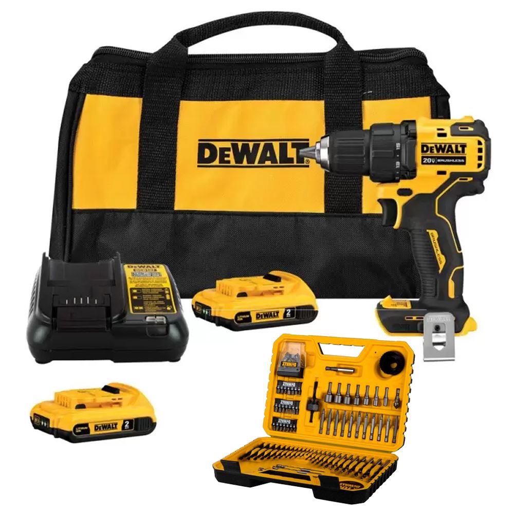 Taladro Atornillador 1/2" 20V XR 2 Bat +  Set de Atornilladores 100 Pz Dewalt DCD708D2-K10