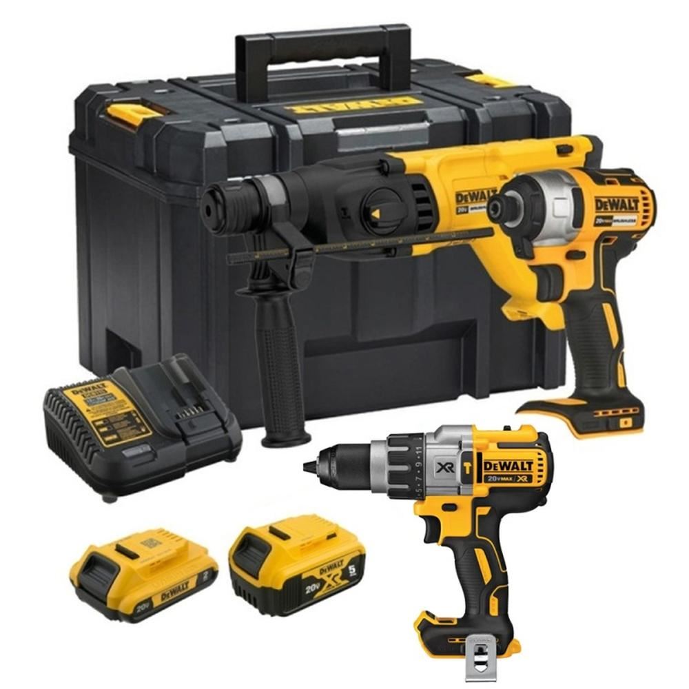 Rotomartillo Sds Plus + Atorn de Impacto 1/4" 20V + 2 Bat + Taladro 1/2" Dewalt DCK260D1P1T-K10