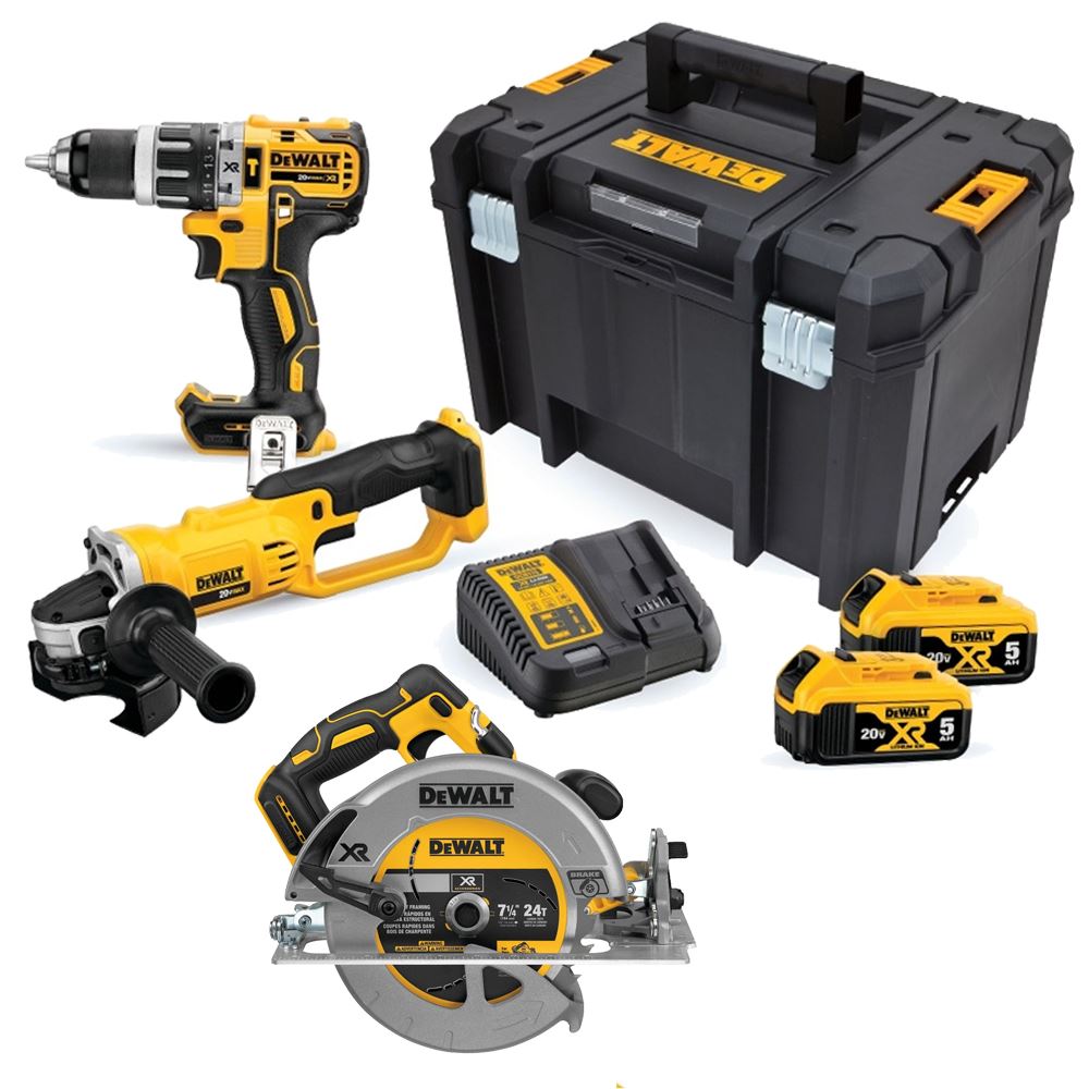 Taladro 1/2" + Amoladora 4 1/2" 2 Bat + Sierra Circular 7 1/4'' 20V Dewalt DCK209P2T-K14
