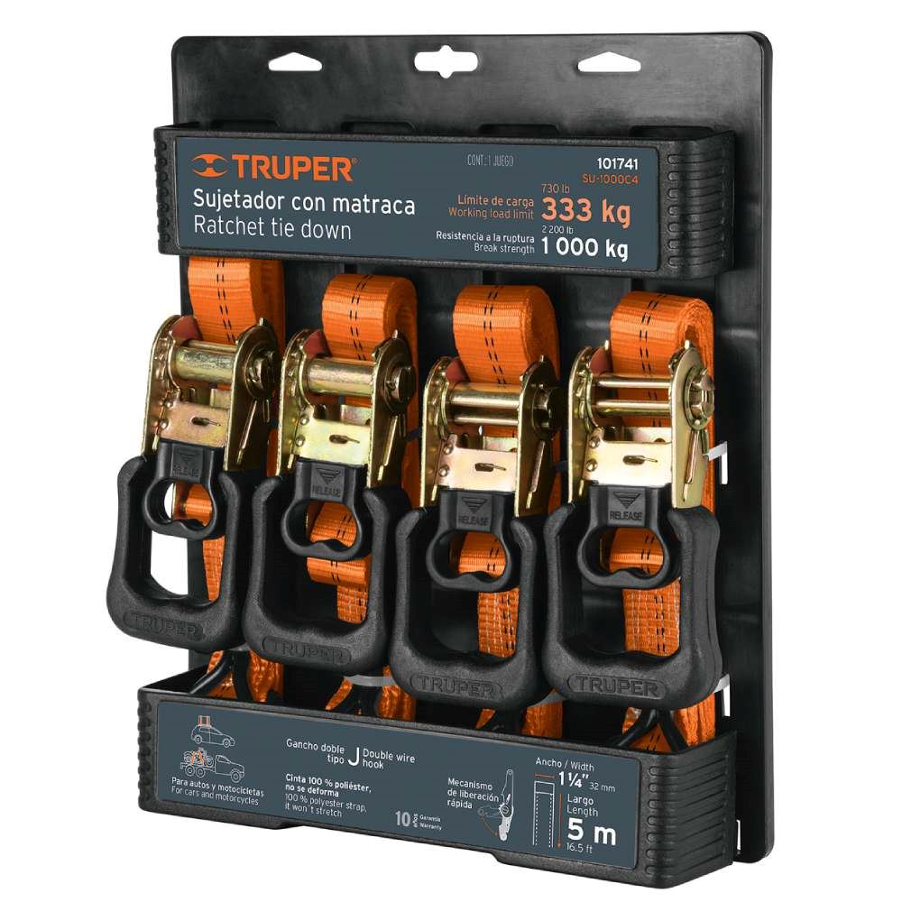 Juego de Sujetador con Ratchet 1000Kg 4 Piezas Truper 101741